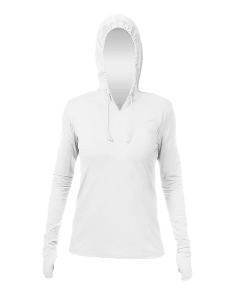ANETIK Women's Breeze Tech Hooded Long Sleeve T-Shirt. WSBRZH0 - White Heathered