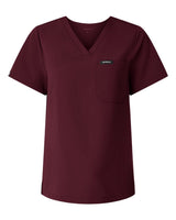 Jaanuu Women's Rhena Essential 1-Pocket Scrub V-Neck Top. W10001 - Burgundy