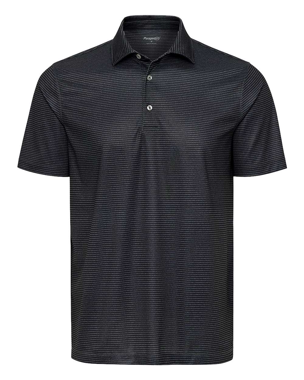 Paragon Men's Aiken Striped Polo. 155 - Charcoal Heather/ Black