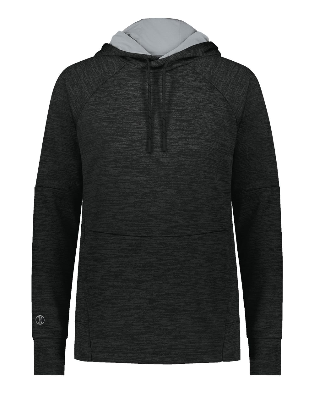Holloway Women's All-Pro Performance Fleece Hooded Sweatshirt. 223780 - Black Heather/ Silver
