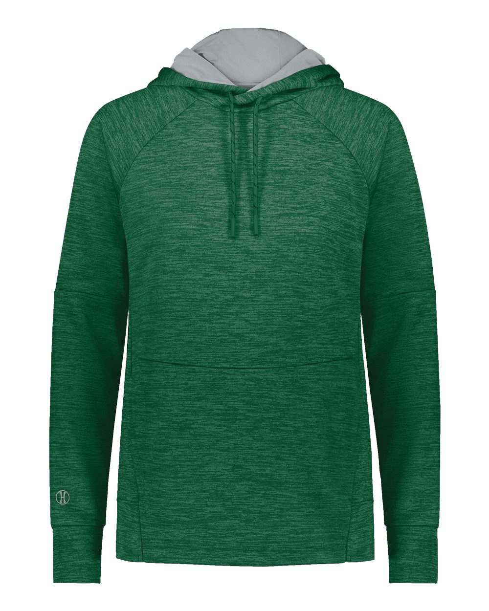 Holloway Women's All-Pro Performance Fleece Hooded Sweatshirt. 223780 - Dark Green Heather/ Silver