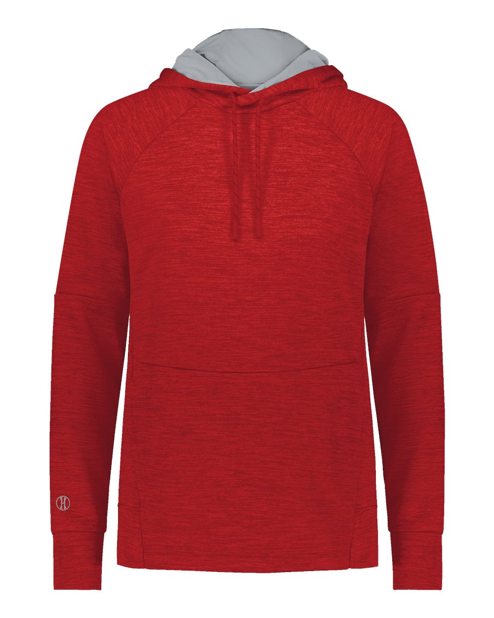 Holloway Women's All-Pro Performance Fleece Hooded Sweatshirt. 223780 - Scarlet Heather/ Silver