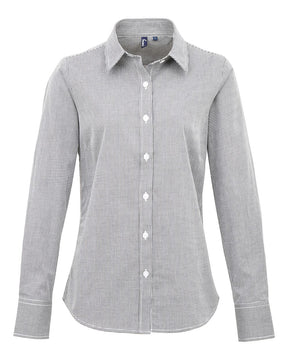Artisan Collection by Reprime Women's Microcheck Gingham Cotton Shirt. RP320 - Black/ White