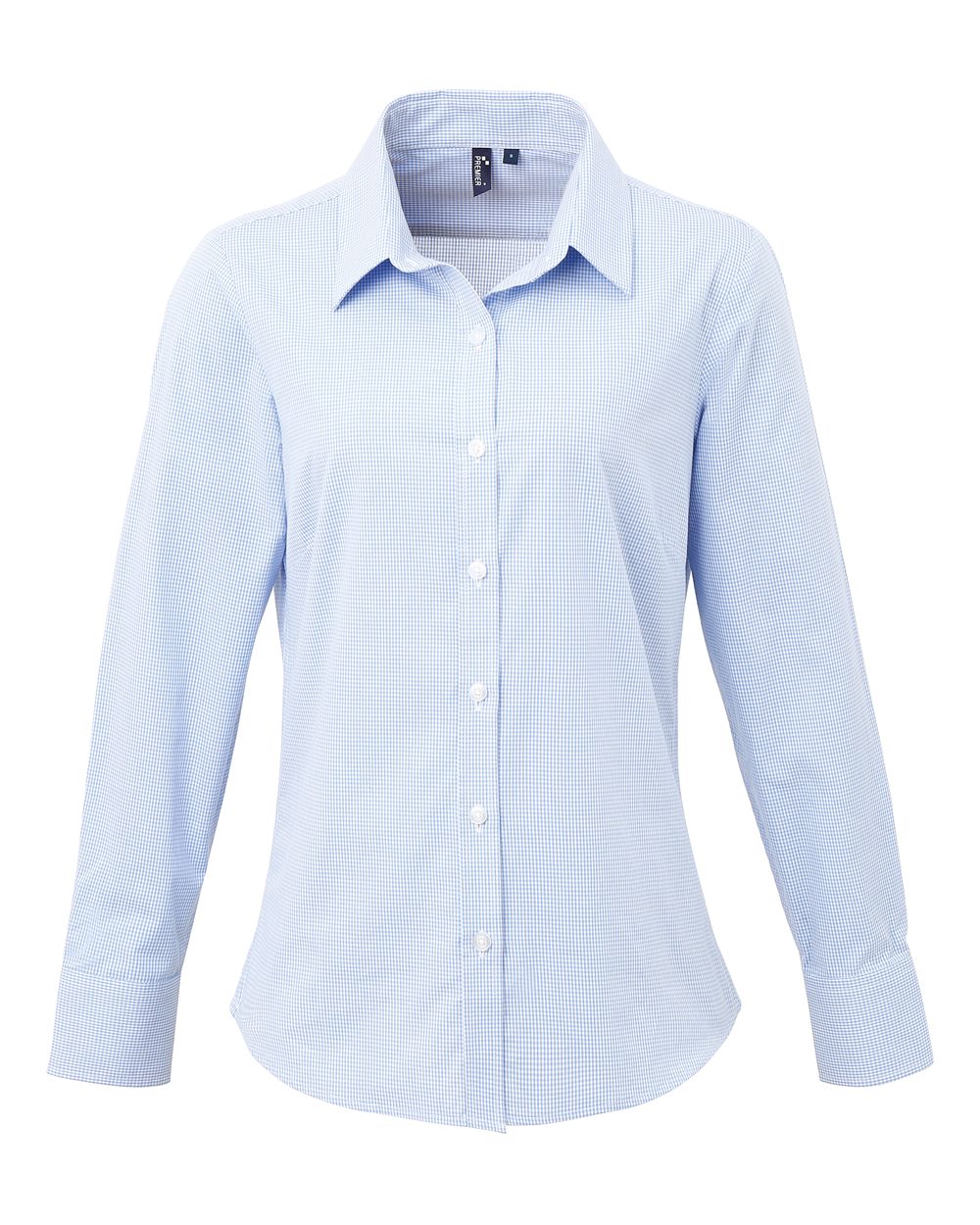 Artisan Collection by Reprime Women's Microcheck Gingham Cotton Shirt. RP320 - Light Blue/ White
