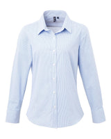 Artisan Collection by Reprime Women's Microcheck Gingham Cotton Shirt. RP320 - Light Blue/ White
