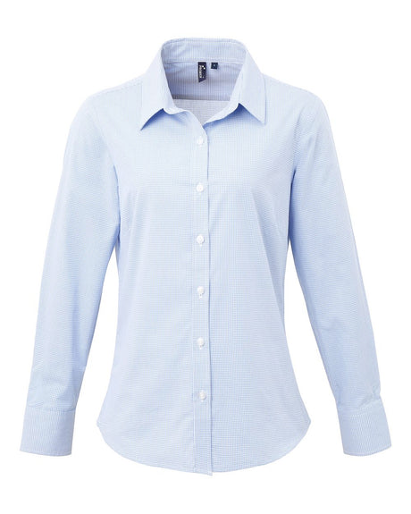 Artisan Collection by Reprime Women's Microcheck Gingham Cotton Shirt. RP320 - Light Blue/ White