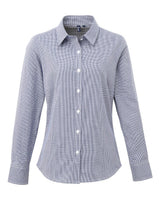 Artisan Collection by Reprime Women's Microcheck Gingham Cotton Shirt. RP320 - Navy/ White