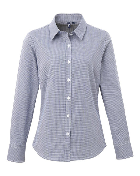 Artisan Collection by Reprime Women's Microcheck Gingham Cotton Shirt. RP320 - Navy/ White