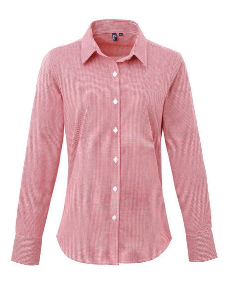 Artisan Collection by Reprime Women's Microcheck Gingham Cotton Shirt. RP320 - Red/ White