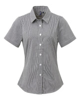 Artisan Collection by Reprime Women's Microcheck Gingham Short Sleeve Cotton Dress Shirt. RP321 - Black/ White