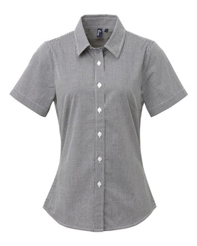 Artisan Collection by Reprime Women's Microcheck Gingham Short Sleeve Cotton Dress Shirt. RP321 - Black/ White