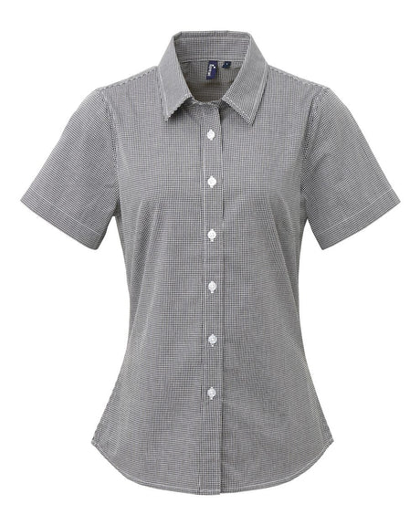 Artisan Collection by Reprime Women's Microcheck Gingham Short Sleeve Cotton Dress Shirt. RP321 - Black/ White