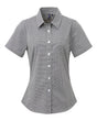 Artisan Collection by Reprime Women's Microcheck Gingham Short Sleeve Cotton Dress Shirt. RP321 - Black/ White
