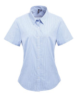 Artisan Collection by Reprime Women's Microcheck Gingham Short Sleeve Cotton Dress Shirt. RP321 - Light Blue/ White