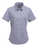 Artisan Collection by Reprime Women's Microcheck Gingham Short Sleeve Cotton Dress Shirt. RP321 - Navy/ White
