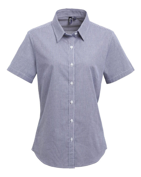 Artisan Collection by Reprime Women's Microcheck Gingham Short Sleeve Cotton Dress Shirt. RP321 - Navy/ White