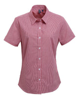 Artisan Collection by Reprime Women's Microcheck Gingham Short Sleeve Cotton Dress Shirt. RP321 - Red/ White