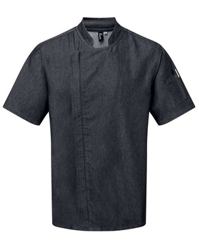 Artisan Collection by Reprime Unisex Zip-Close Short Sleeve Chef's Coat. RP906 - Black Denim