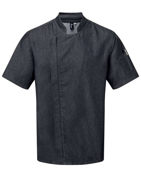 Artisan Collection by Reprime Unisex Zip-Close Short Sleeve Chef's Coat. RP906 - Black Denim