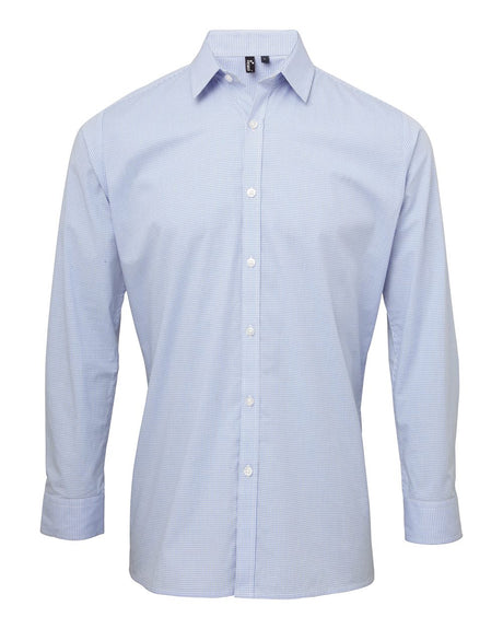 Artisan Collection by Reprime Men's Microcheck Gingham Cotton Shirt. RP220 - Light Blue/ White