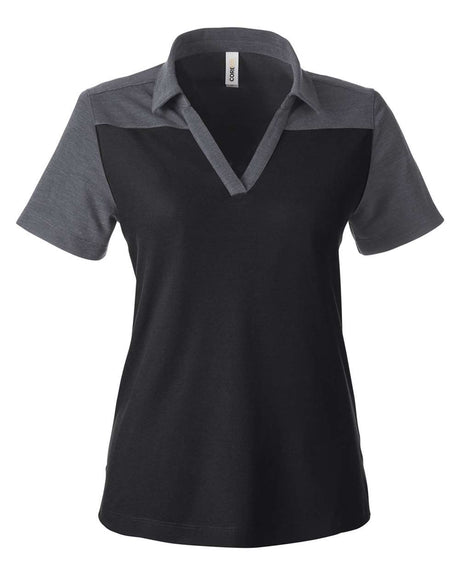 CORE365 Women's Fusion ChromaSoft™ Colorblock Polo. CE112CW - Black/ Carbon Heather