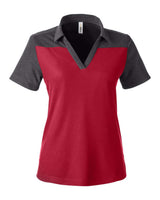 CORE365 Women's Fusion ChromaSoft™ Colorblock Polo. CE112CW - Classic Red/ Carbon Heather
