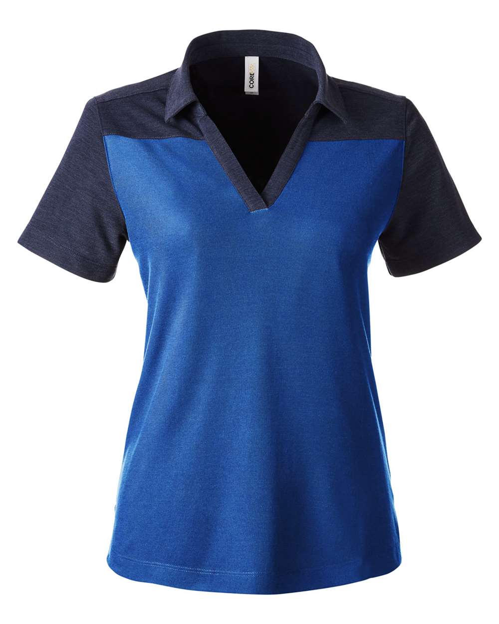 CORE365 Women's Fusion ChromaSoft™ Colorblock Polo. CE112CW - True Royal/ Classic Navy Heather