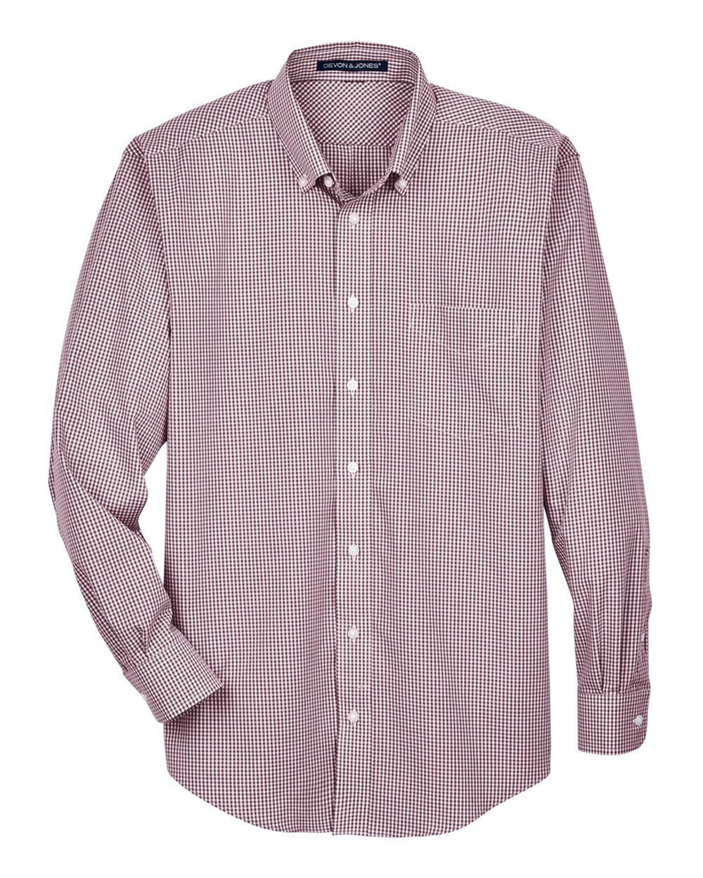 Devon & Jones Men's Crown Collection® Gingham Check Woven Dress Shirt. D640 - Burgundy