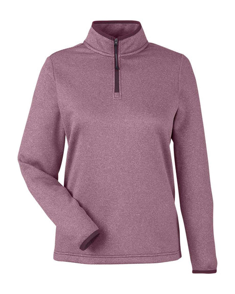 CORE365 Women's Venture Heathered Stripe Quarter-Zip Pullover. CE73W - Burgundy/ White