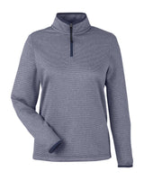 CORE365 Women's Venture Heathered Stripe Quarter-Zip Pullover. CE73W - Classic Navy/ White