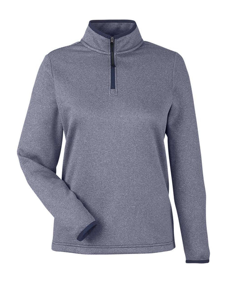 CORE365 Women's Venture Heathered Stripe Quarter-Zip Pullover. CE73W - Classic Navy/ White