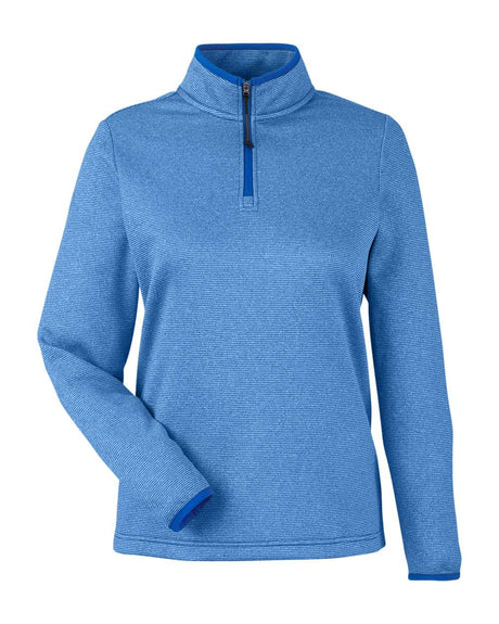 CORE365 Women's Venture Heathered Stripe Quarter-Zip Pullover. CE73W - True Royal/ White