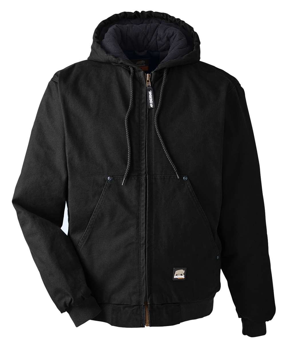 Berne Apparel Men's Heartland Washed Cotton Duck Hooded Jacket. HJ375 - Black