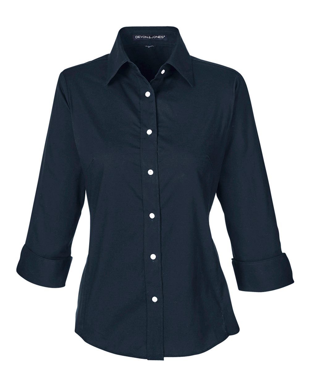 Devon & Jones Women's Perfect Fit™ Three-Quarter Sleeve Stretch Poplin Dress Shirt. DP625W - Navy