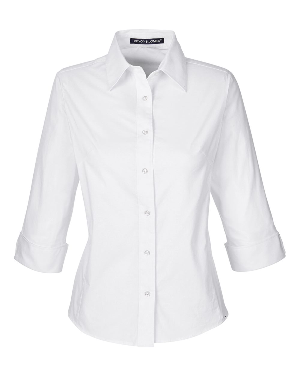 Devon & Jones Women's Perfect Fit™ Three-Quarter Sleeve Stretch Poplin Dress Shirt. DP625W - White