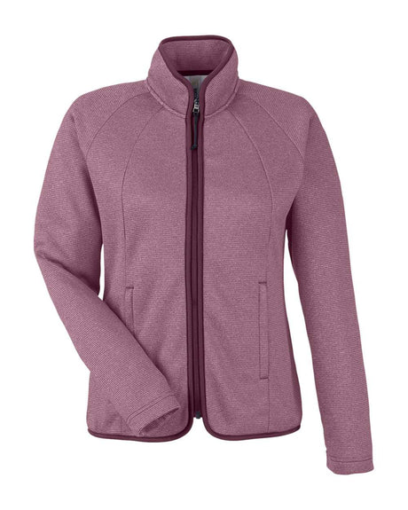 CORE365 Women's Venture Heathered Stripe Full-Zip Jacket. CE72W - Burgundy/ White