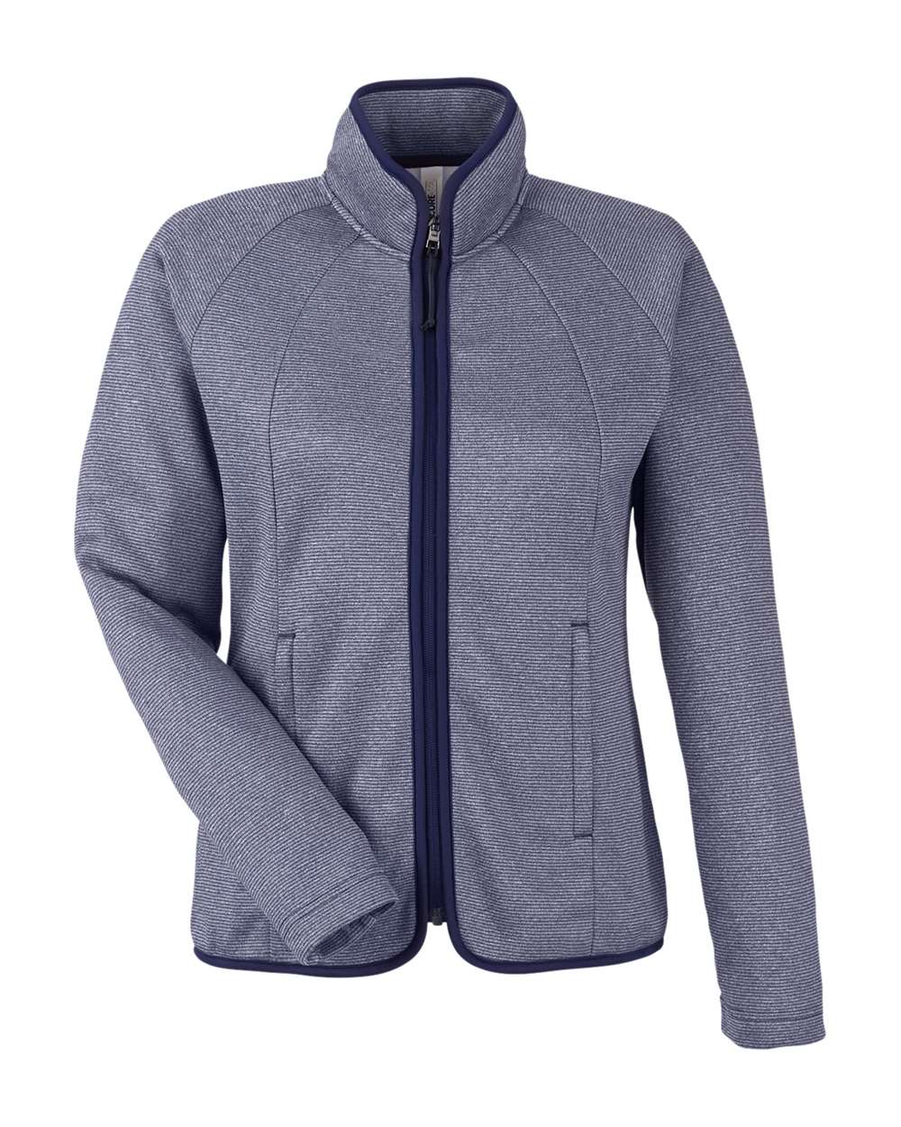 CORE365 Women's Venture Heathered Stripe Full-Zip Jacket. CE72W - Classic Navy/ White
