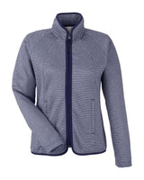 CORE365 Women's Venture Heathered Stripe Full-Zip Jacket. CE72W - Classic Navy/ White