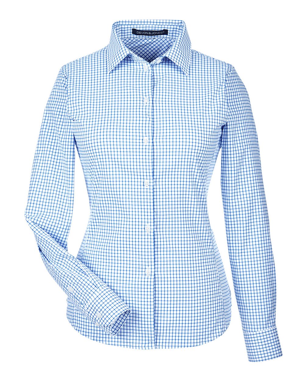 Devon & Jones Women's CrownLux Performance® Micro Windowpane Woven Dress Shirt. DG540W - French Blue/ White
