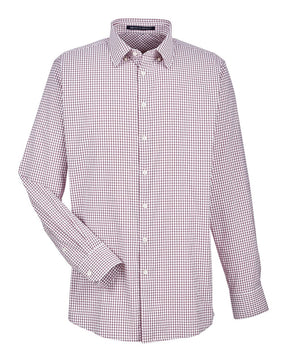 Devon & Jones Men's CrownLux Performance® Micro Windowpane Woven Dress Shirt. DG540 - Burgundy/ White