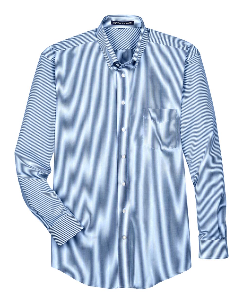 Devon & Jones Men's Crown Collection® Banker Stripe Woven Dress Shirt. D645 - French Blue