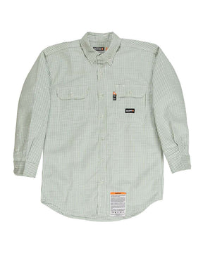 Berne Apparel Men's Flame-Resistant Down Plaid Work Shirt. FRSH21 - Green
