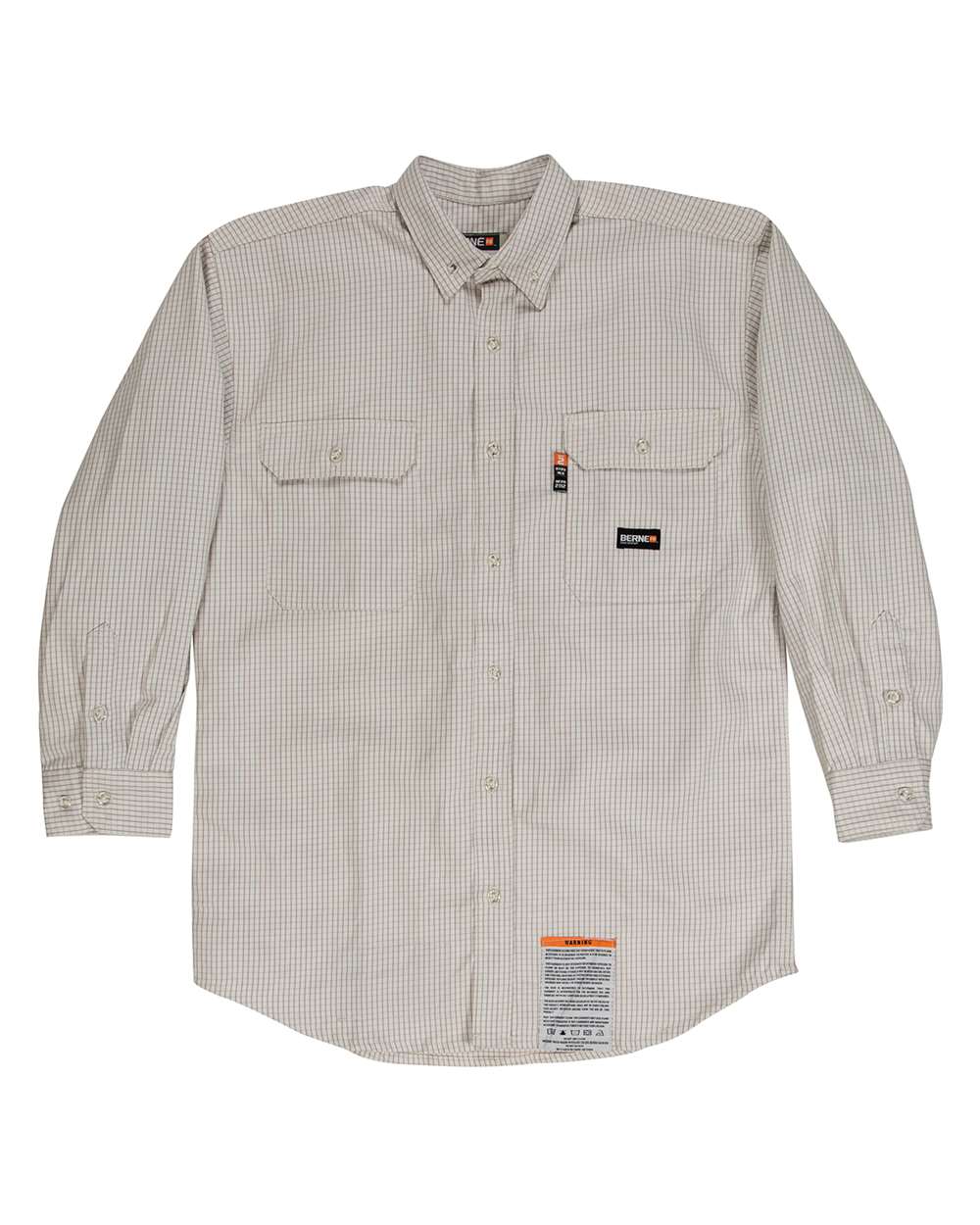 Berne Apparel Men's Flame-Resistant Down Plaid Work Shirt. FRSH21 - Khaki