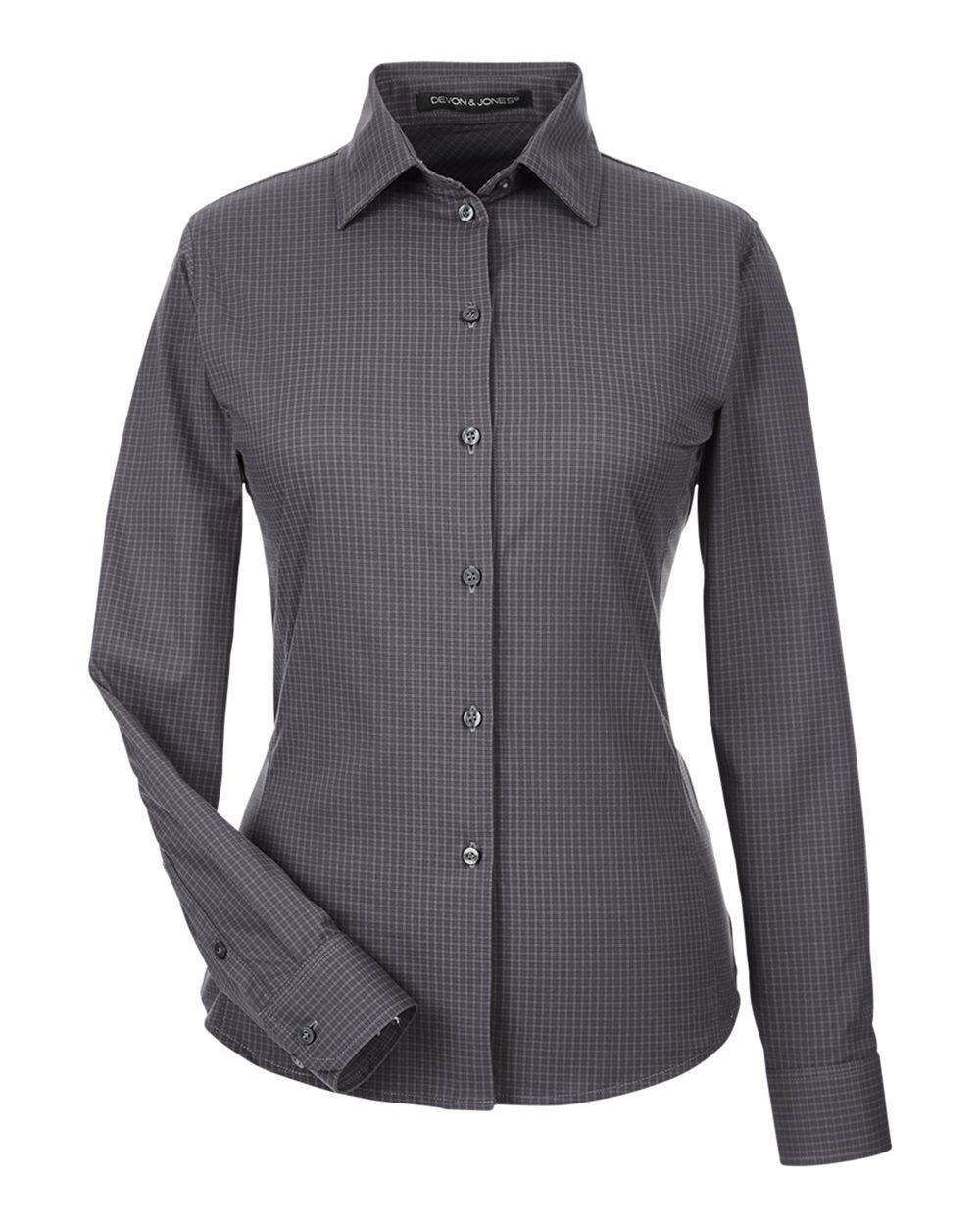 Devon & Jones Women's CrownLux Performance® Tonal Mini Check Woven Dress Shirt. DG535W - Carbon