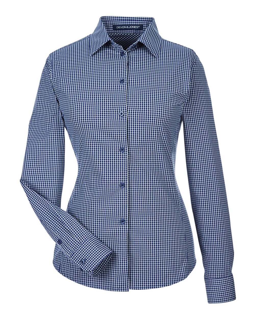 Devon & Jones Women's CrownLux Performance® Tonal Mini Check Woven Dress Shirt. DG535W - Navy