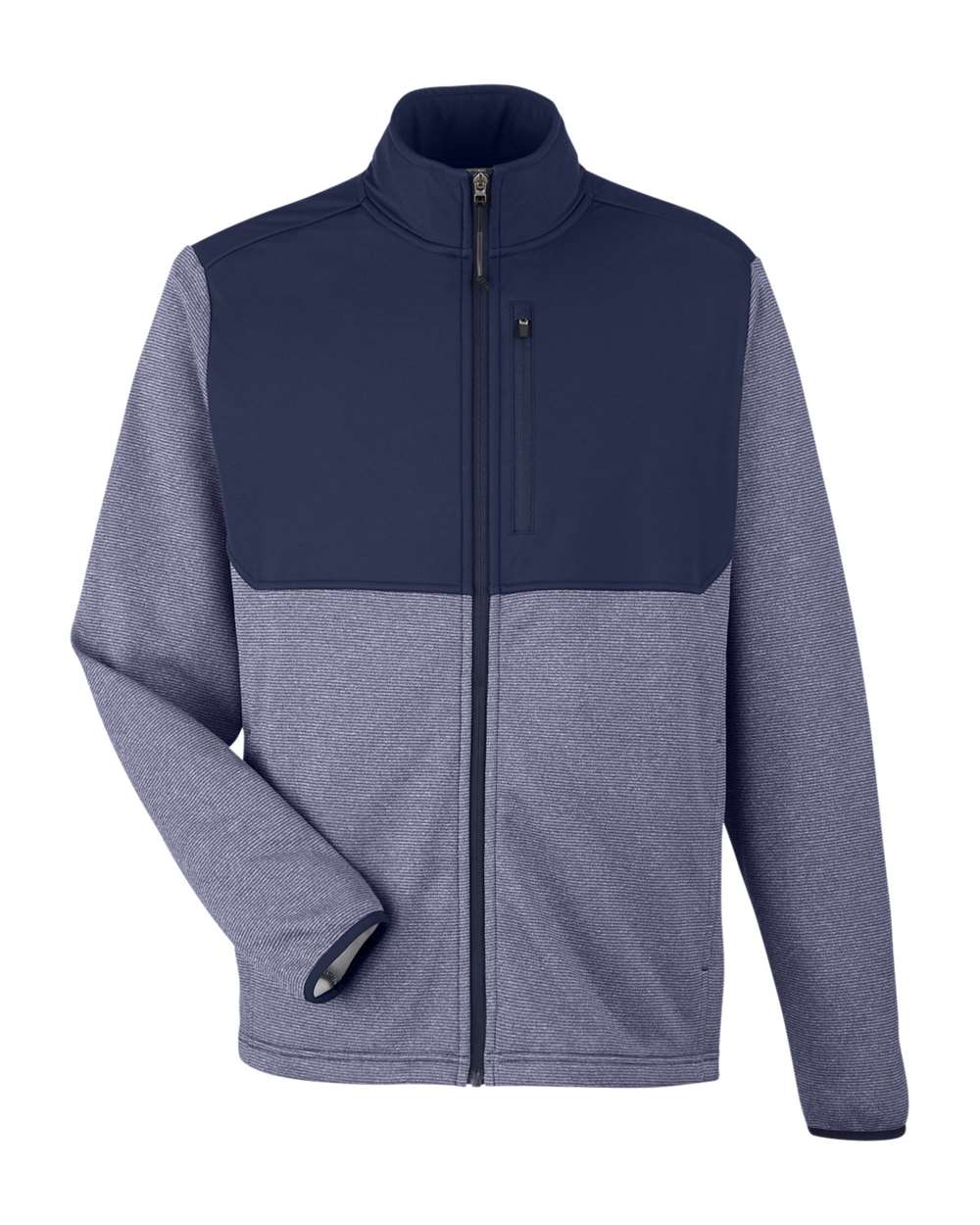 CORE365 Men's Venture Heathered Stripe Hybrid Jacket. CE74 - Classic Navy/ White