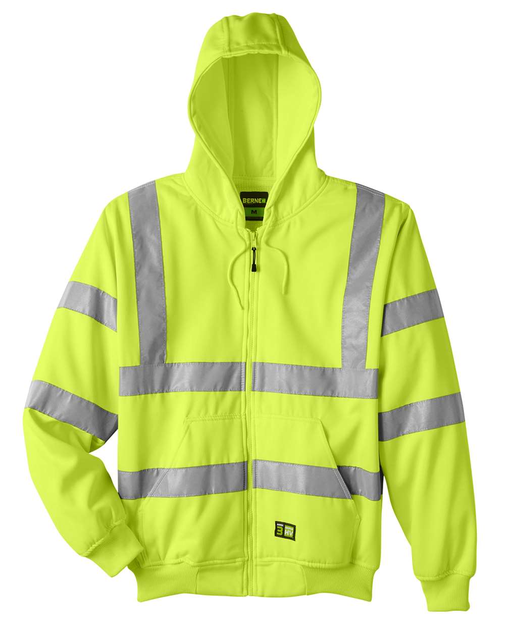 Berne Apparel Men's Tall Hi-Vis Class 3 Lined Full-Zip Hooded Sweatshirt. HVF021T - Hi Vis Yellow