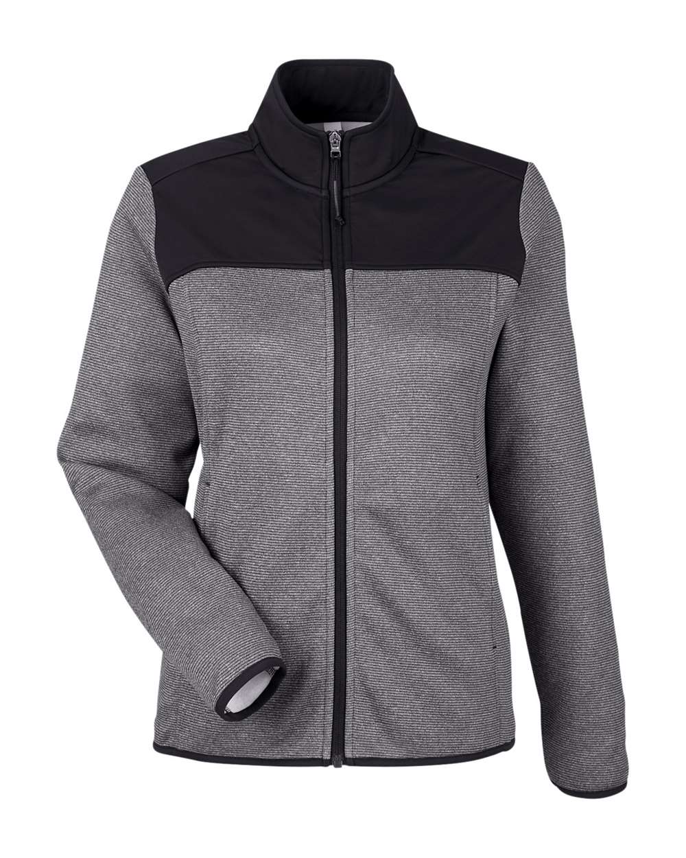 CORE365 Women's Venture Heathered Stripe Hybrid Jacket. CE74W - Black/ White