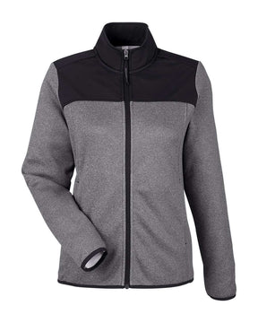 CORE365 Women's Venture Heathered Stripe Hybrid Jacket. CE74W - Black/ White