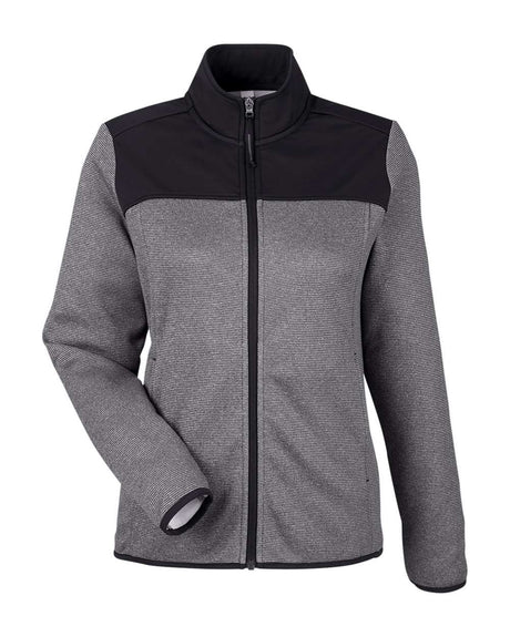 CORE365 Women's Venture Heathered Stripe Hybrid Jacket. CE74W - Black/ White